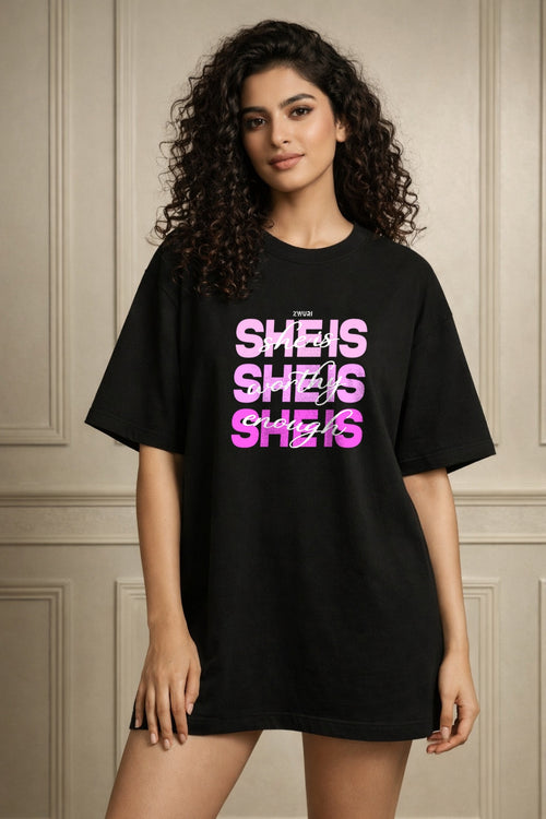 Zwuri Women | Worthy Enough - Pitch Black Oversized T-Shirt