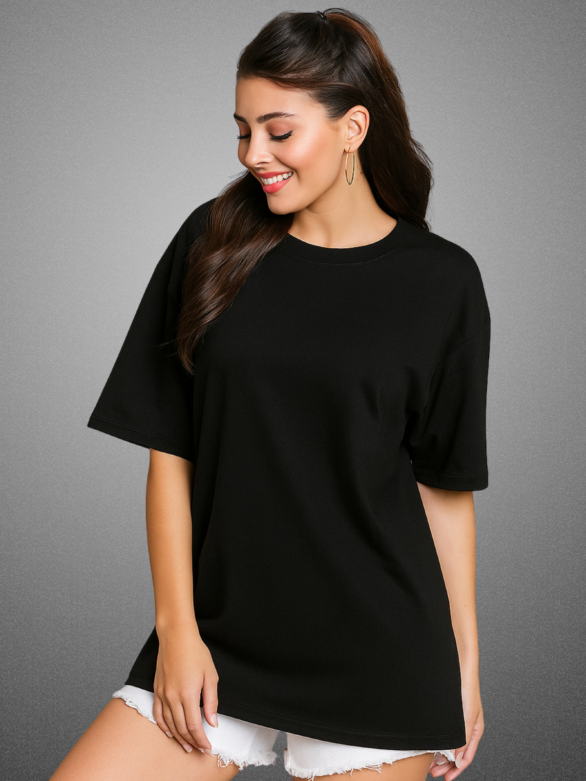 Zwuri Women’s Zen Black Oversized T-Shirt Solids, Relaxed Fit, Minimalist Everyday Wear