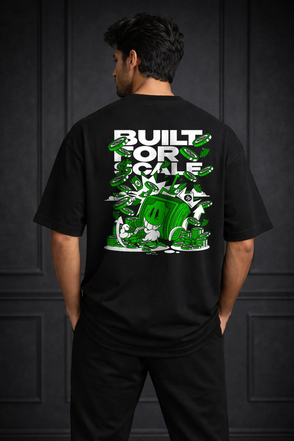Zwuri Men | Build Money - Pitch Black Oversized T-Shirt
