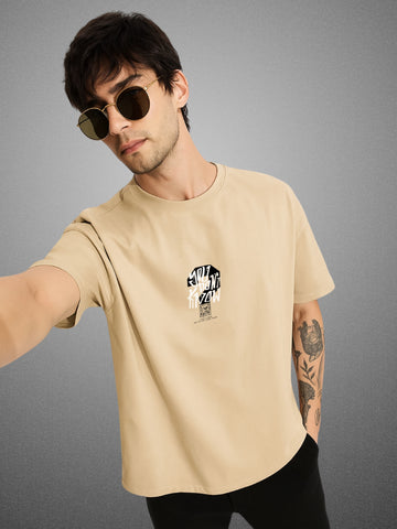 You Don’t Know? Velvet Beige Oversized T-Shirt for Men by Zwuri