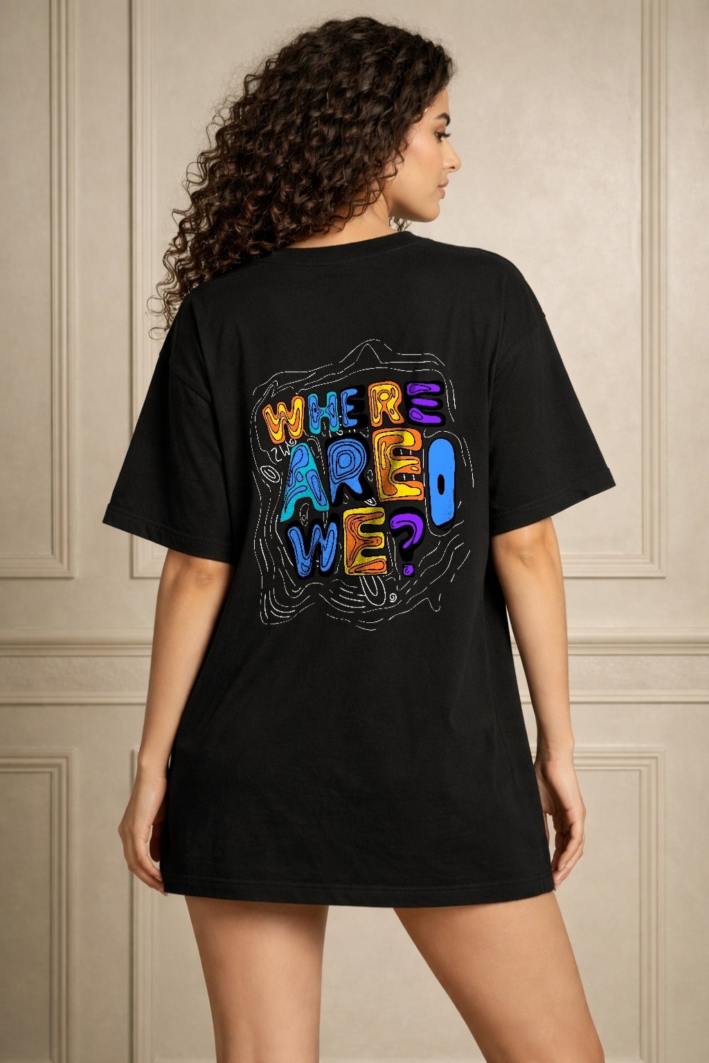 Zwuri Women | Where Are We - Pitch Black Oversized T-Shirt