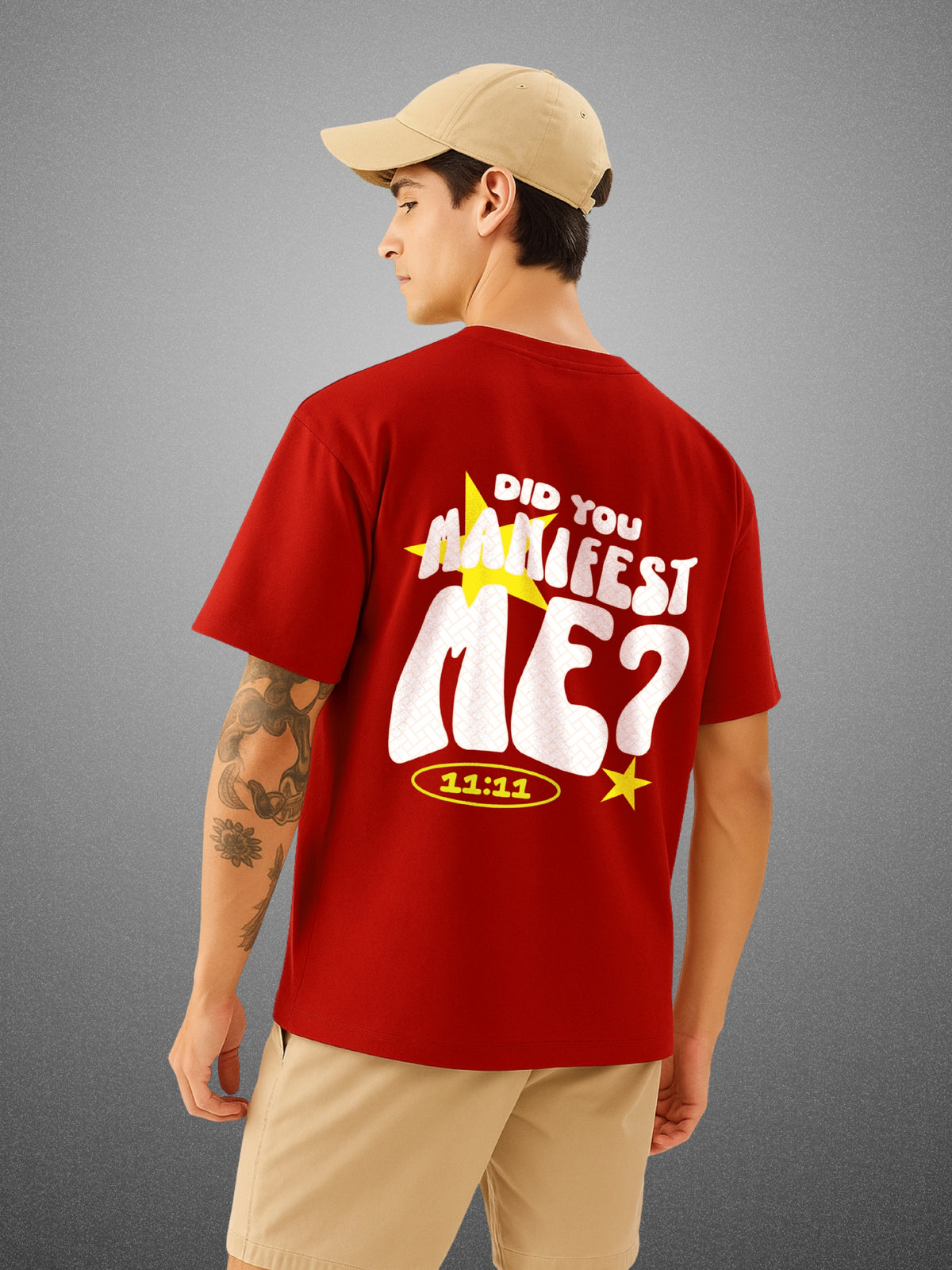 Did You Manifest Me? Crimson Red Oversized T-Shirt for Men by Zwuri