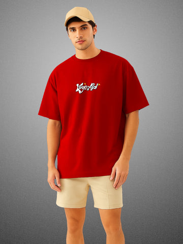 Did You Manifest Me? Crimson Red Oversized T-Shirt for Men by Zwuri