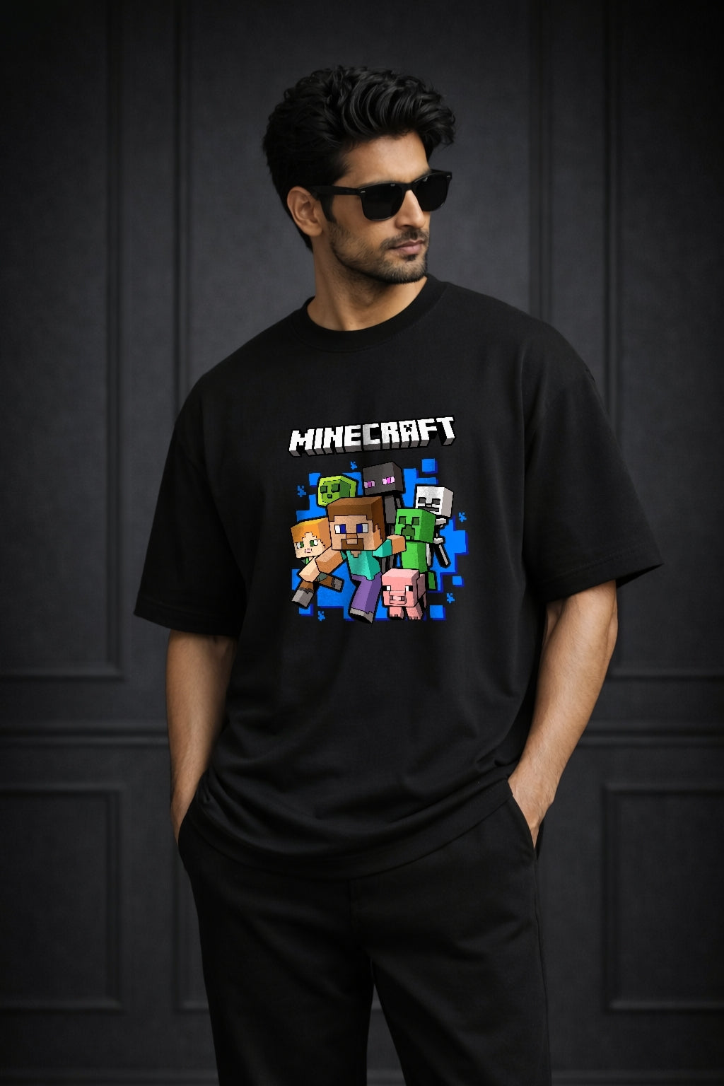 Zwuri Men | Minecraft - Pitch Black Oversized T-Shirt