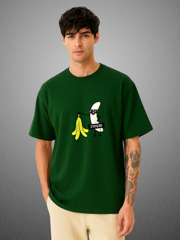 🍌 Banana Forest Green Oversized T-Shirt For Men by Zwuri