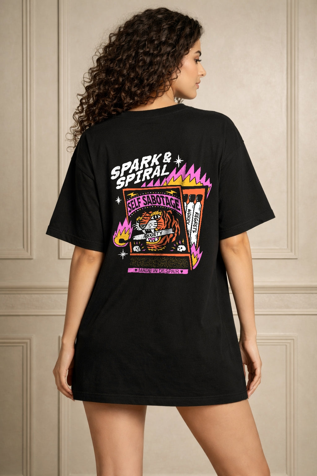 Zwuri Women | Spark 'n' Sparkle - Pitch Black Oversized T-Shirt