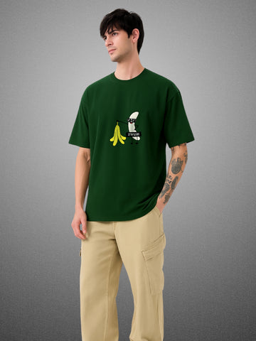🍌 Banana Forest Green Oversized T-Shirt For Men by Zwuri
