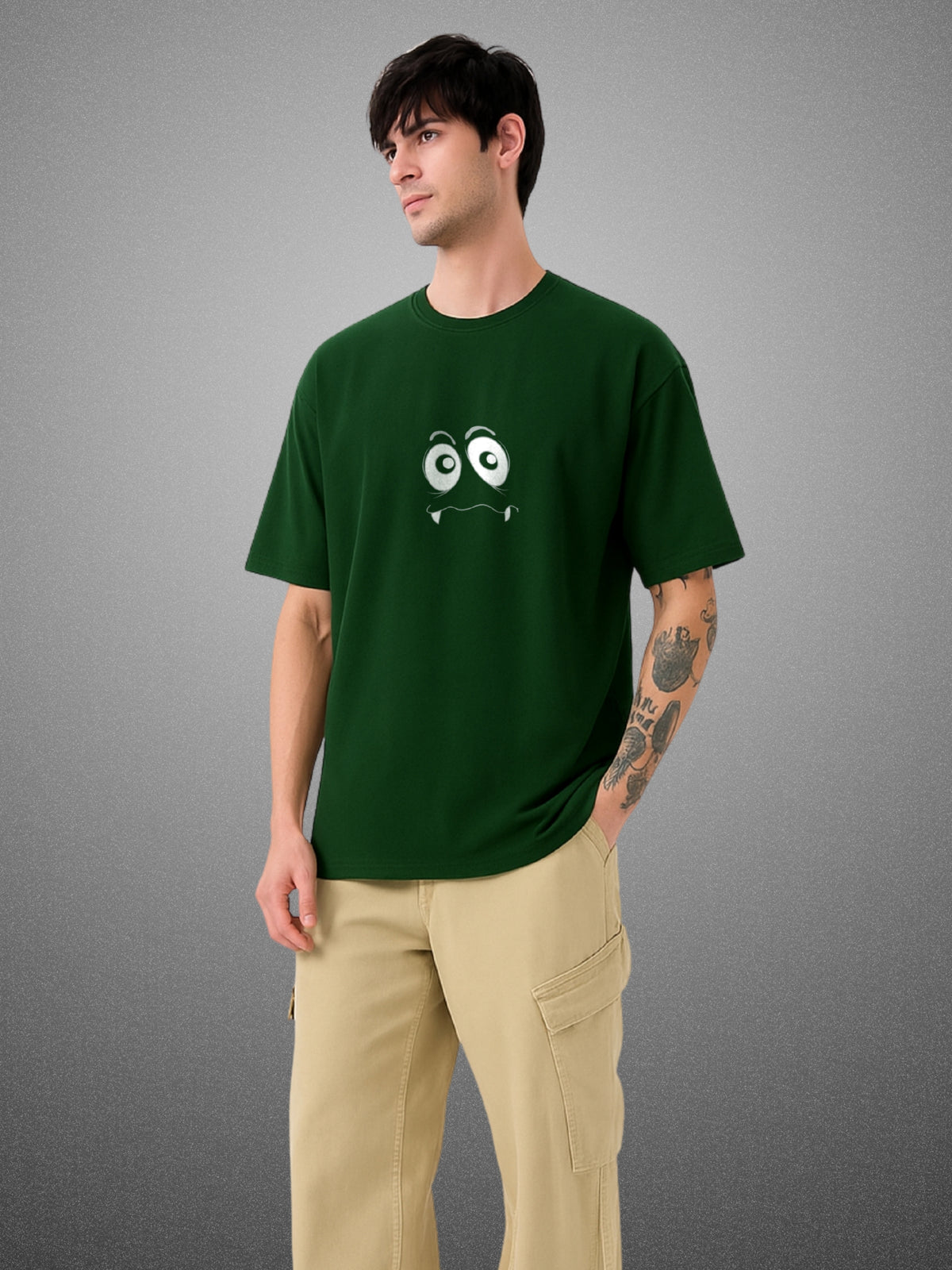 👀 Why U Lookin? Forest Green Oversized T-Shirt For Men by Zwuri