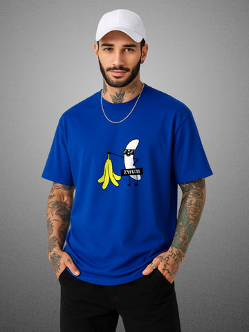 🍌 Banana Drift Blue Oversized T-Shirt For Men by Zwuri