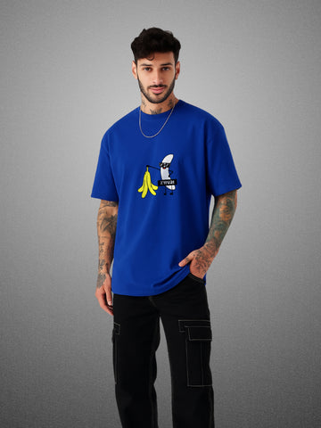 🍌 Banana Drift Blue Oversized T-Shirt For Men by Zwuri