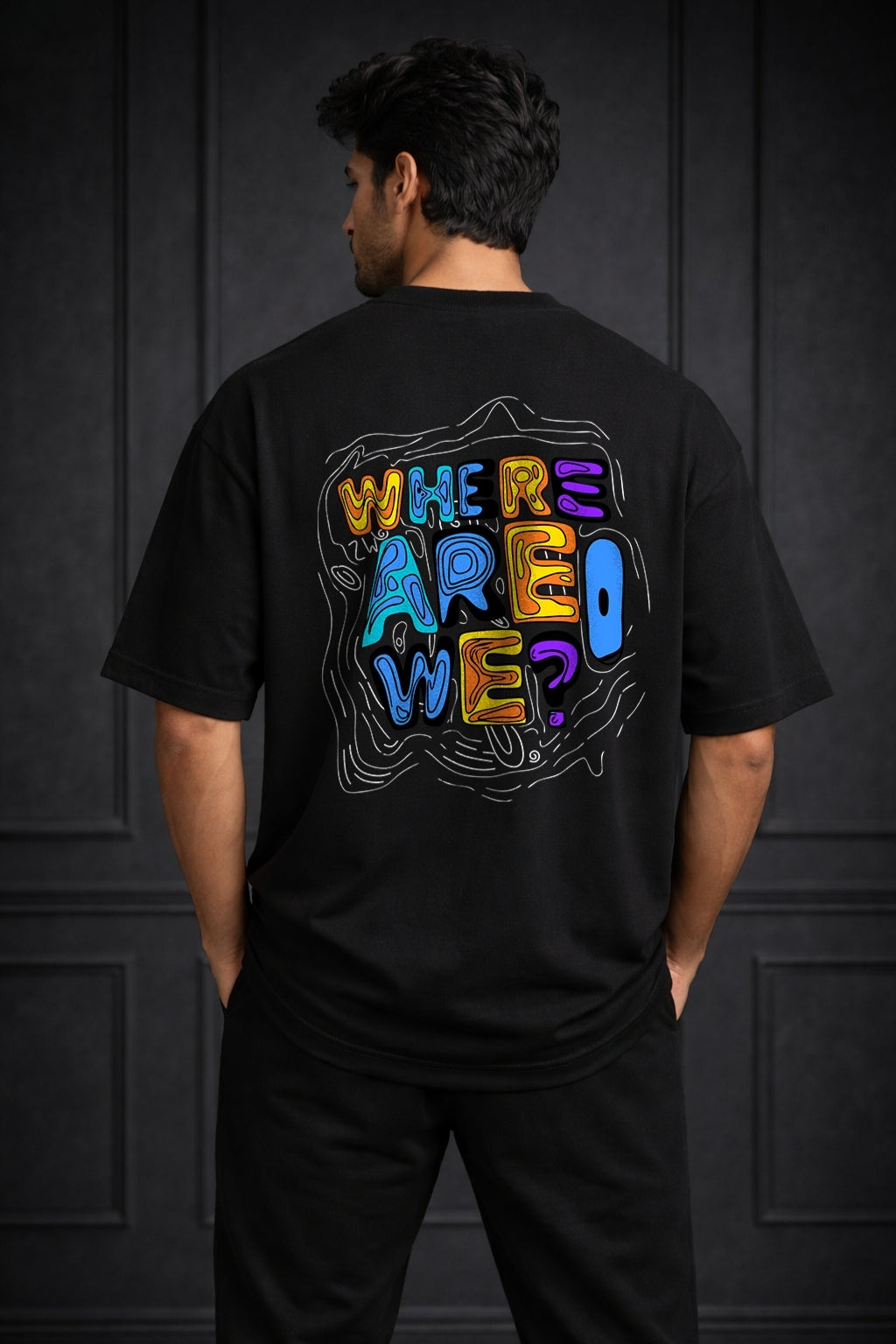 Zwuri Men | Where Are We - Pitch Black Oversized T-Shirt