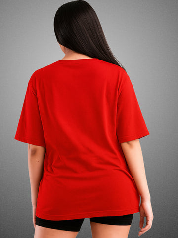 Zwuri Women’s Crimson Red Oversized T-Shirt Solids, Relaxed Fit, Minimalist Everyday Wear