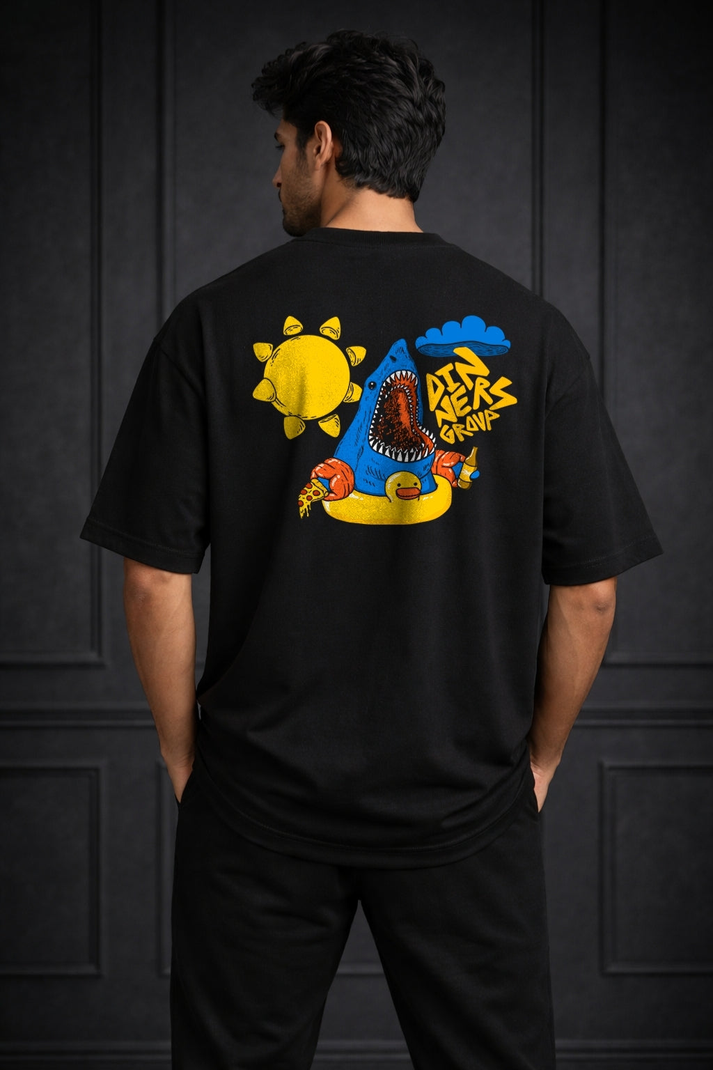 Zwuri Men | Dinners Group - Pitch Black Oversized T-Shirt
