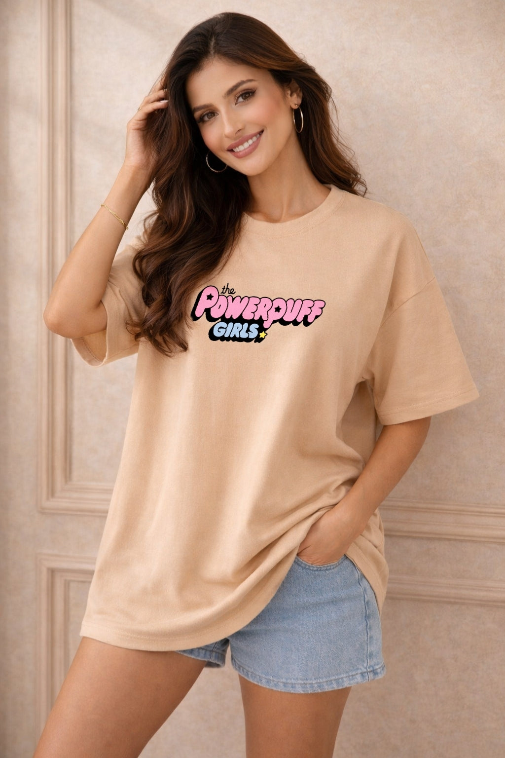Zwuri Women | Powerpuff Girls - Caramel Kiss Oversized T-Shirt
