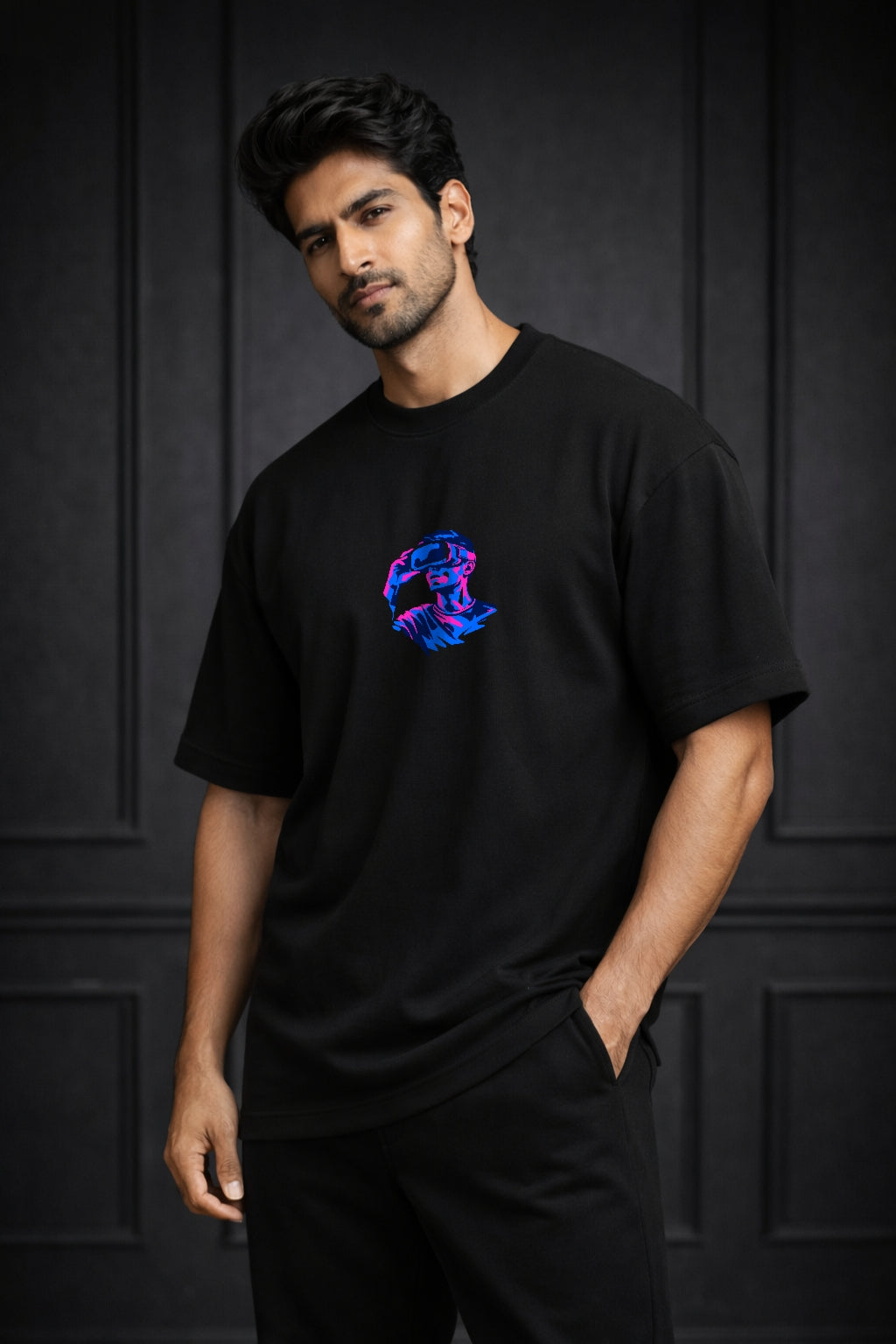 Zwuri Men | Metaverse - Pitch Black Oversized T-Shirt