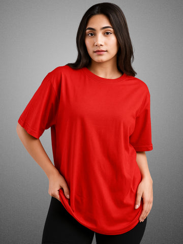 Zwuri Women’s Crimson Red Oversized T-Shirt Solids, Relaxed Fit, Minimalist Everyday Wear