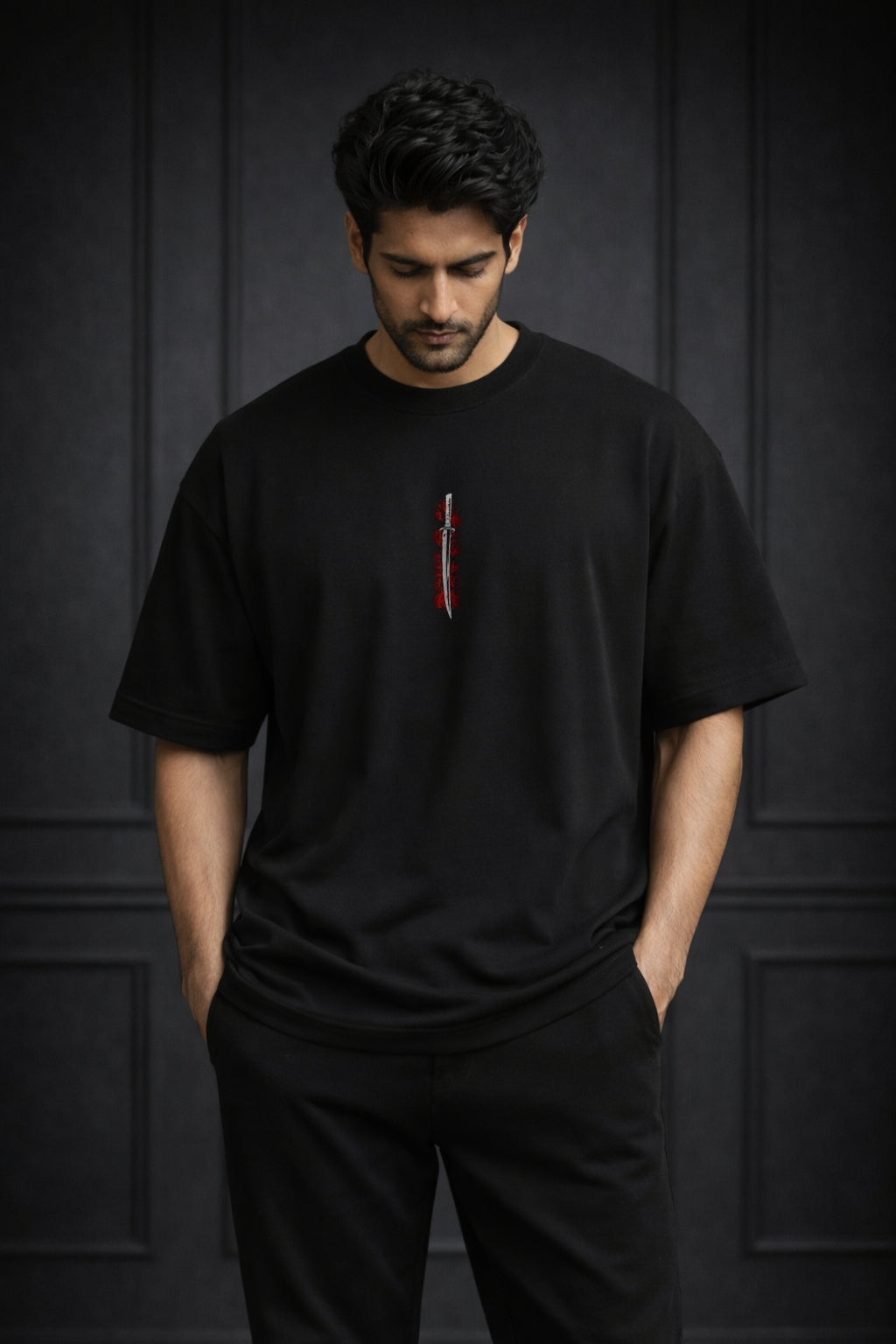 Zwuri Men | Fighter - Pitch Black Oversized T-Shirt