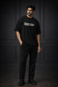 Zwuri Men | Ribbed Ribs - Pitch Black Oversized T-Shirt