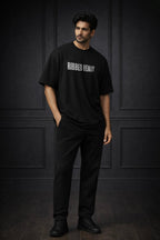 Zwuri Men | Ribbed Ribs - Pitch Black Oversized T-Shirt