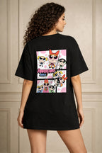 Zwuri Women | Powerpuff Girls - Pitch Black Oversized T-Shirt