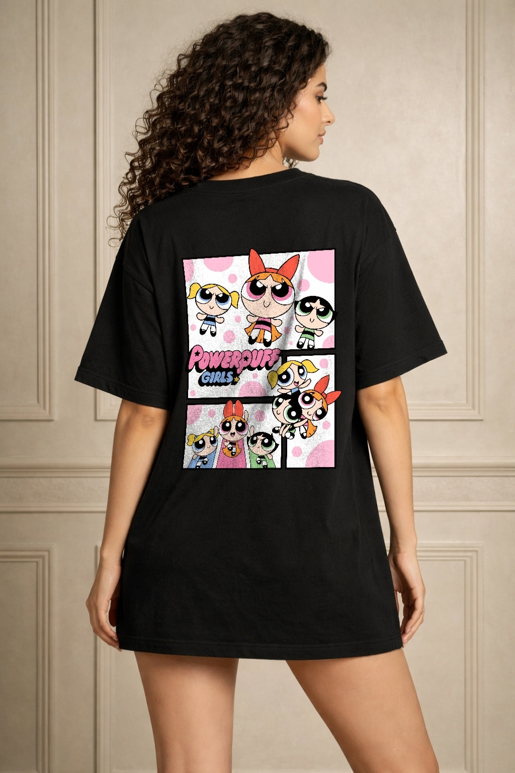 Zwuri Women | Powerpuff Girls - Pitch Black Oversized T-Shirt