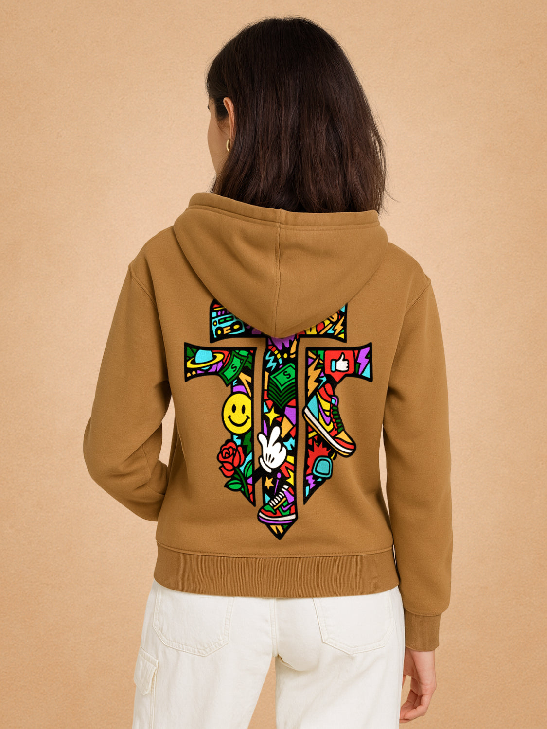 Zwuri Women | Pop Cross - Biscoff Brown Oversized Hoodie