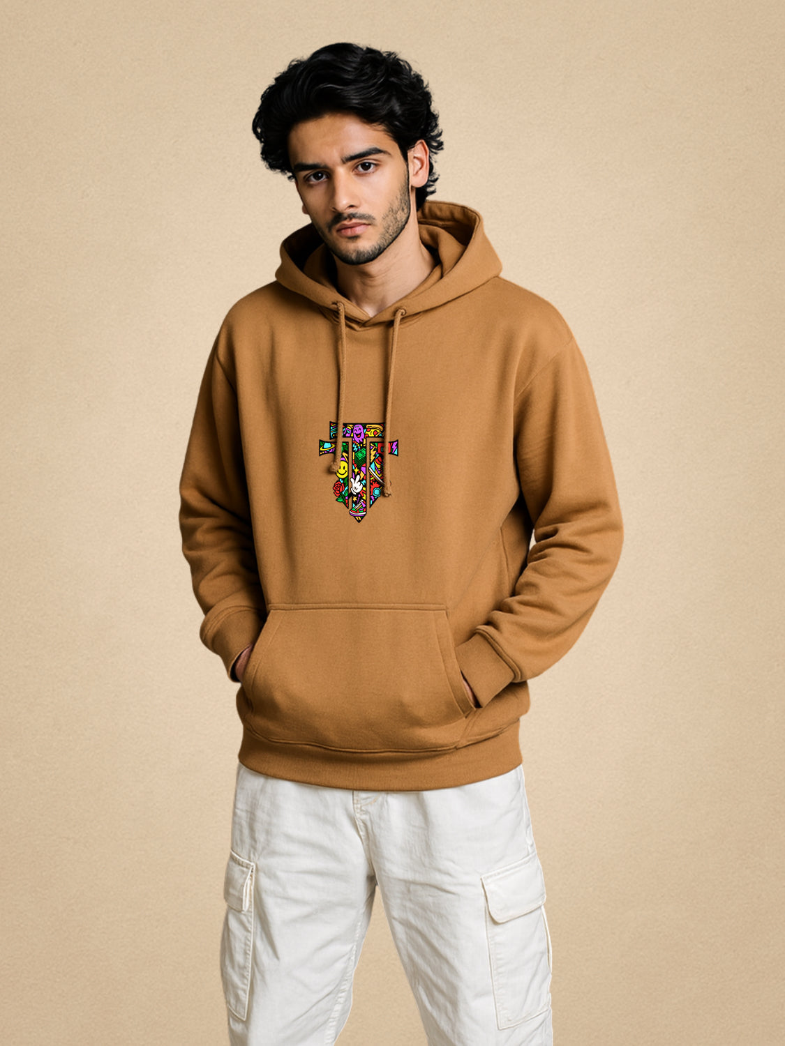 Zwuri Men | Pop Cross - Biscoff Brown Oversized Hoodie