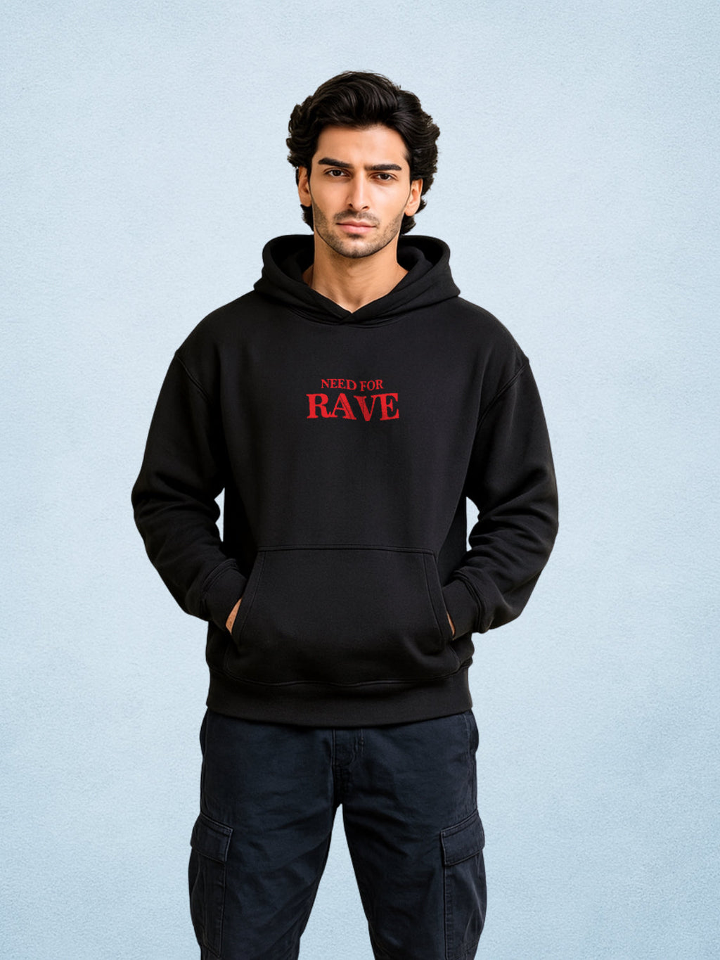 Zwuri Men | Rave - Pitch Black Oversized Hoodie