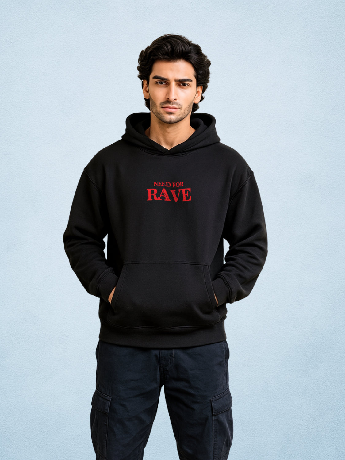 Zwuri Men | Rave - Pitch Black Oversized Hoodie