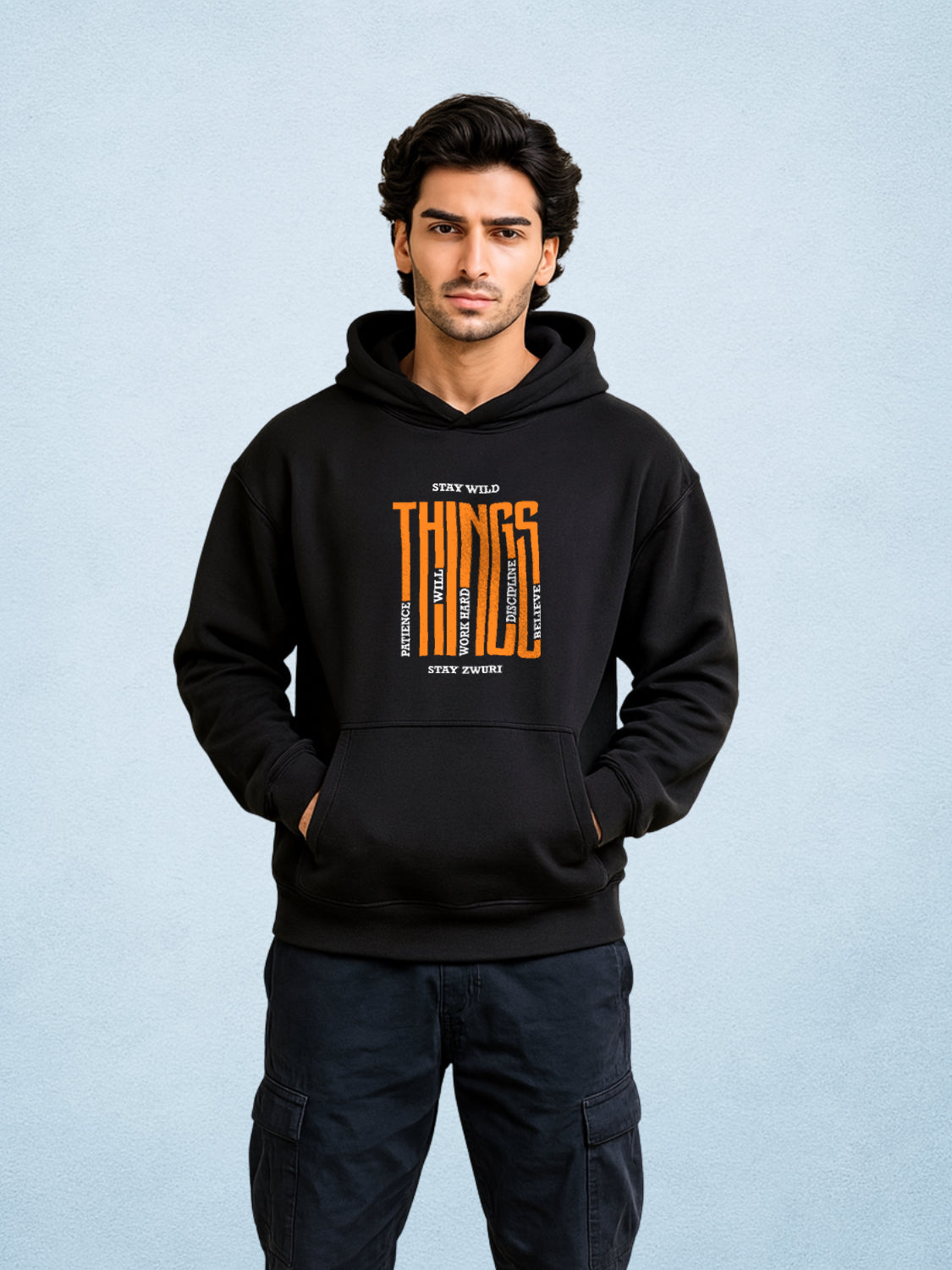 Zwuri Men | Wild Things- Pitch Black Oversized Hoodie