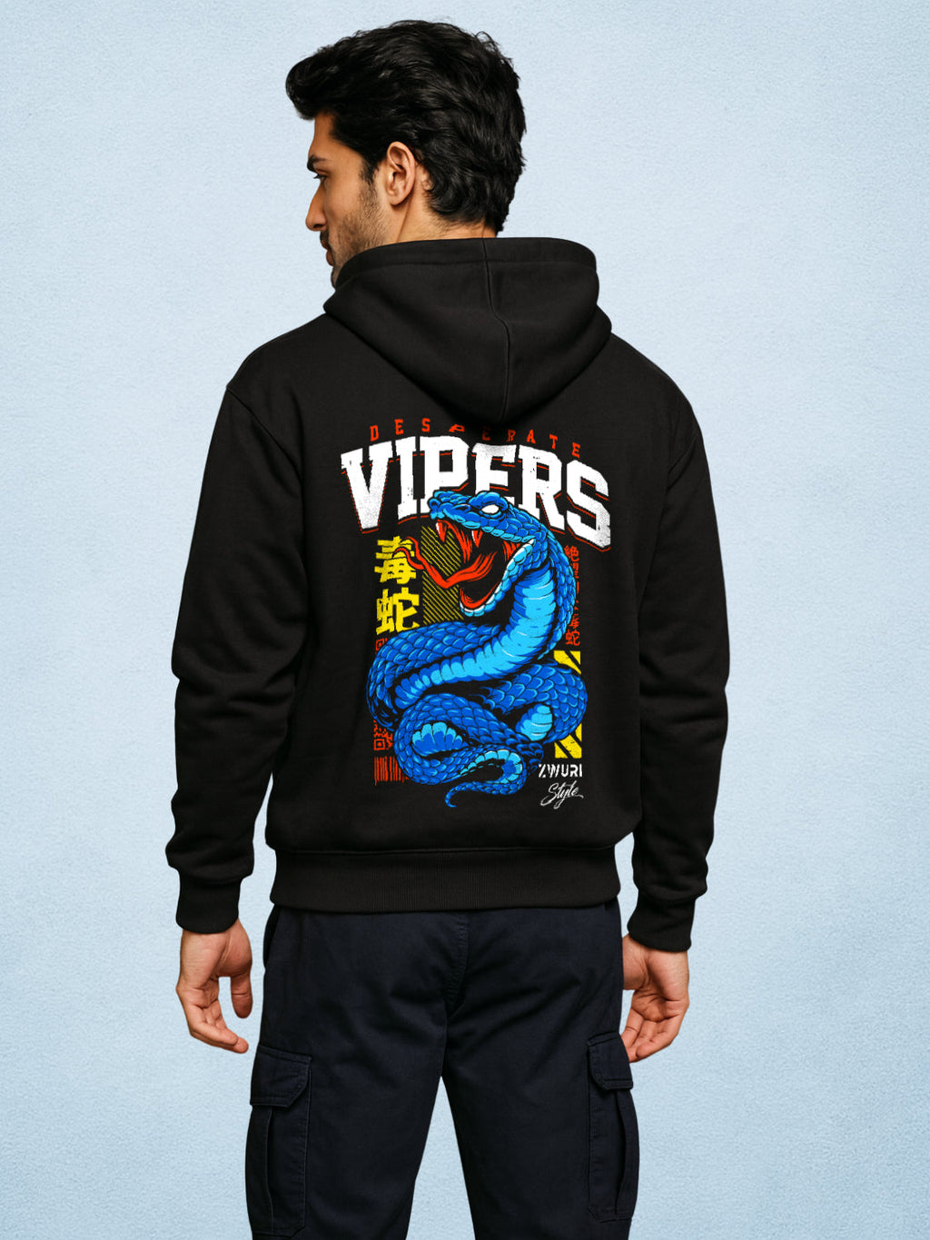 Zwuri Men | Vipers - Pitch Black Oversized Hoodie
