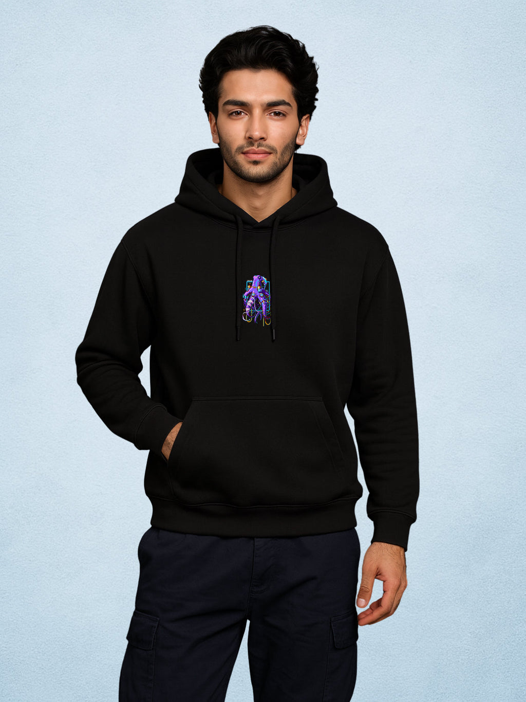 Zwuri Men | Neon Odyssey - Pitch Black Oversized Hoodie