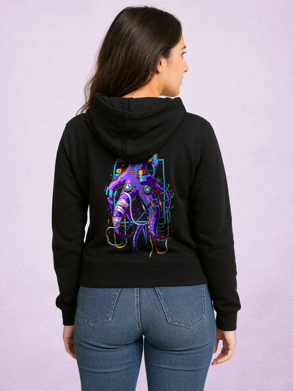 Zwuri Women | Neon Odyssey - Pitch Black Oversized Hoodie