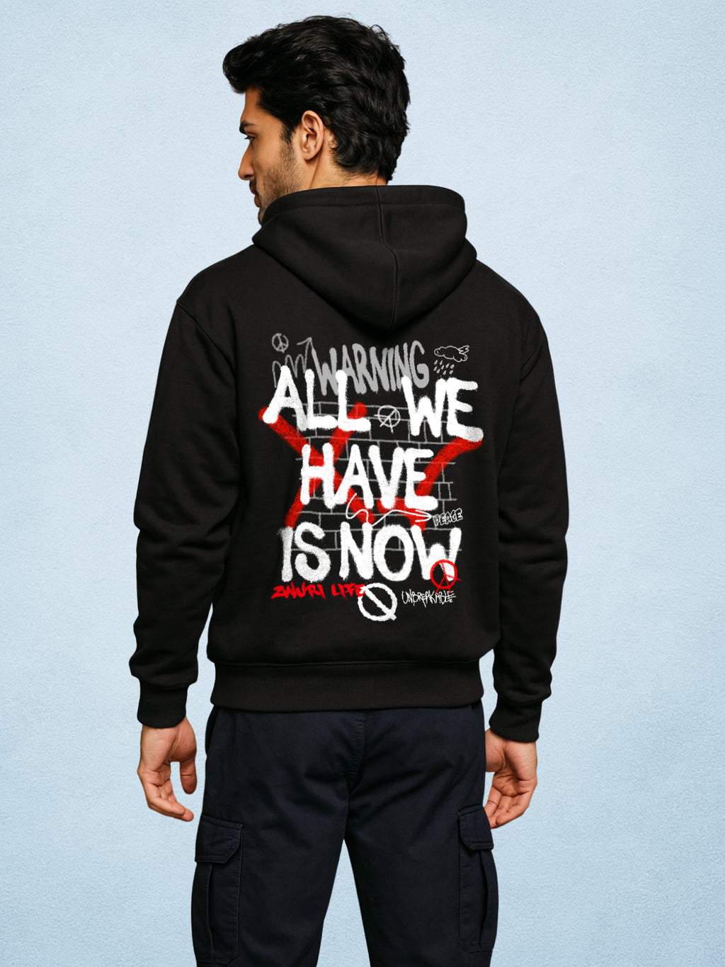 Zwuri Men | Right Now - Pitch Black Oversized Hoodie