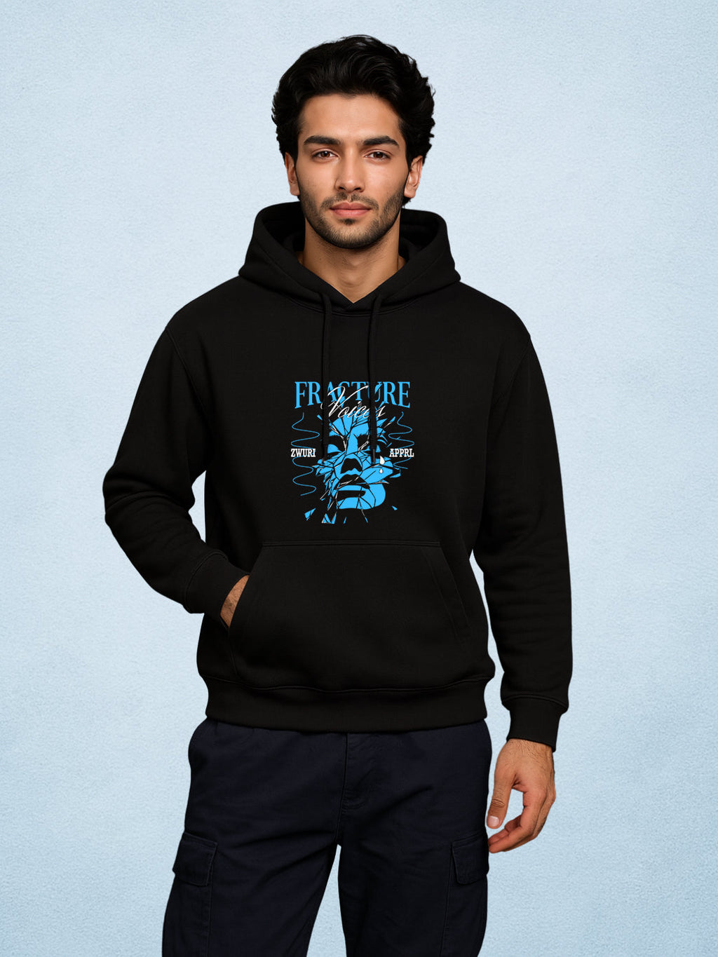 Zwuri Men | Fracture - Pitch Black Oversized Hoodie