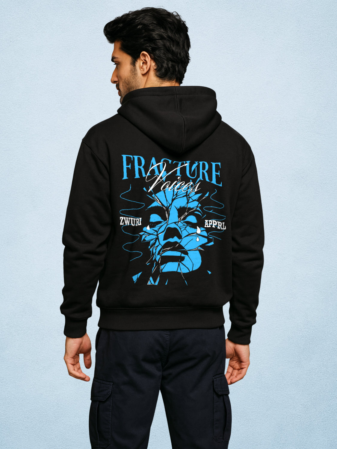 Zwuri Men | Fracture - Pitch Black Oversized Hoodie