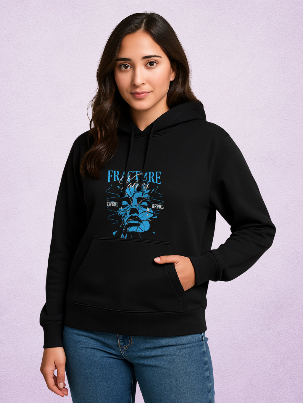 Zwuri Women | Fracture - Pitch Black Oversized Hoodie