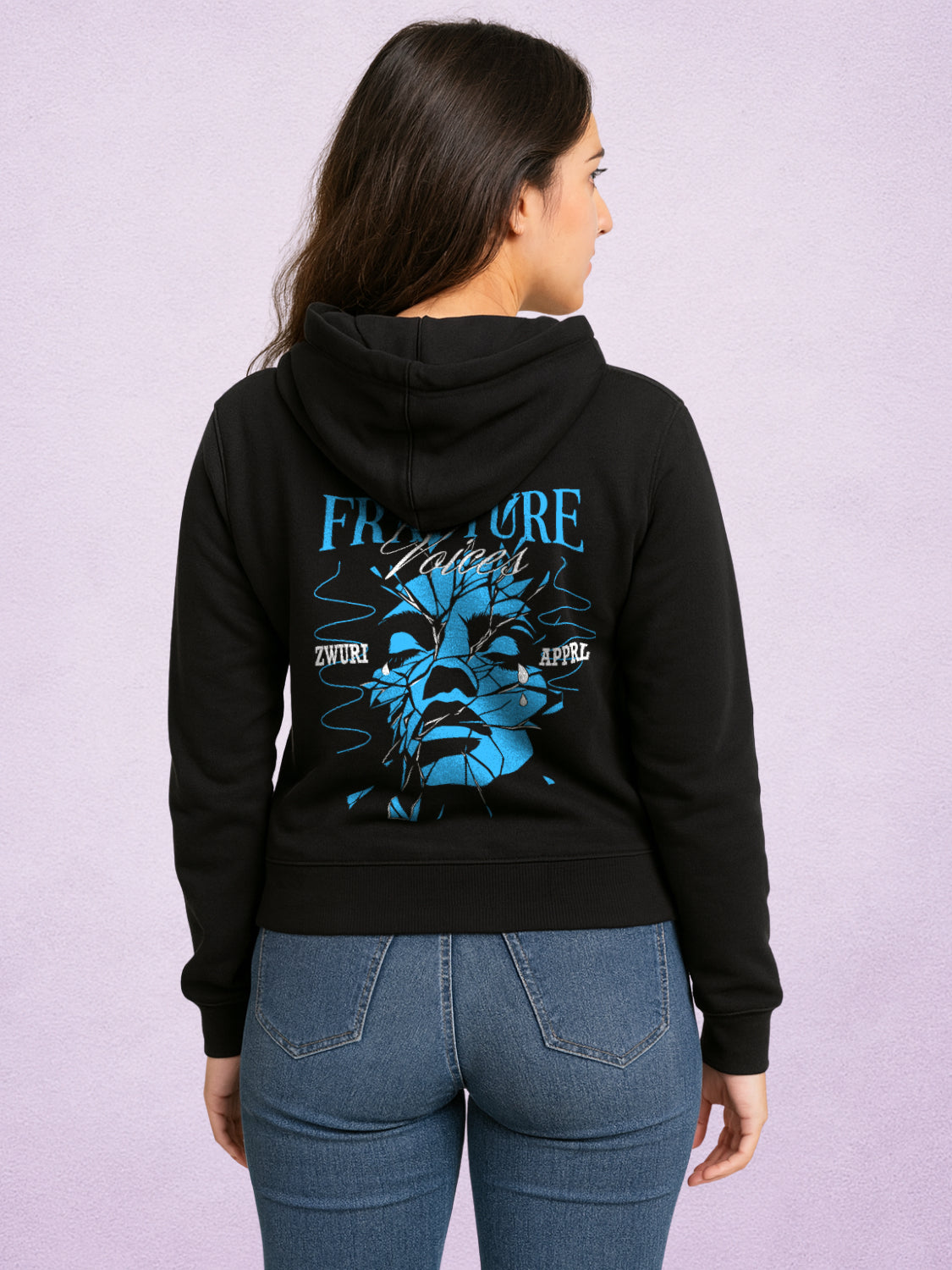 Zwuri Women | Fracture - Pitch Black Oversized Hoodie