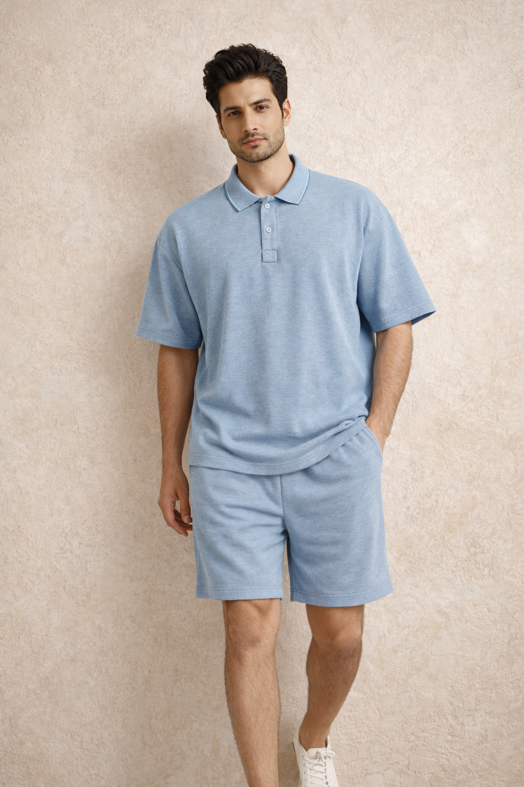 Zwuri Men | Frost Blue Oversized Polo Cord Set