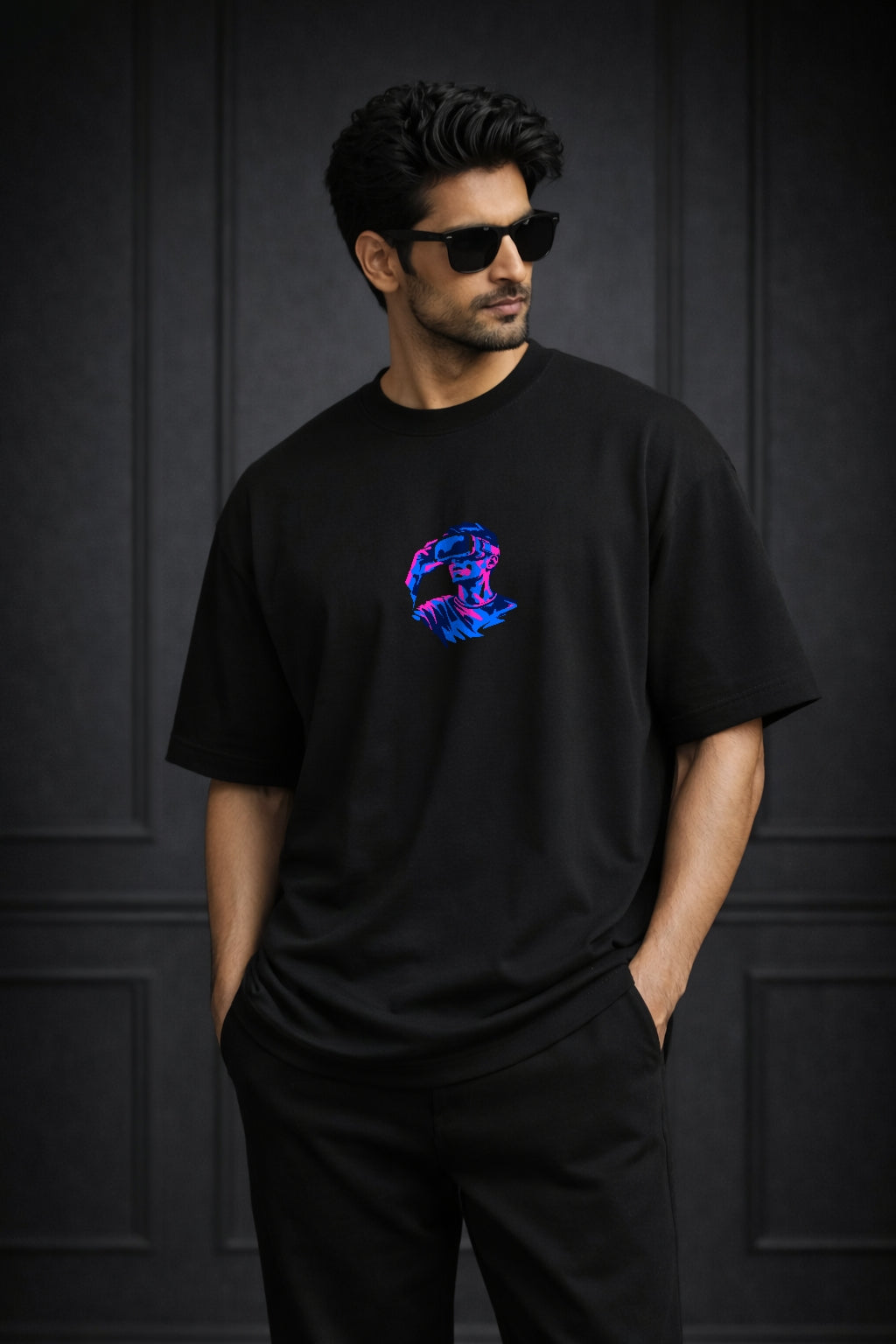 Zwuri Men | Metaverse - Pitch Black Oversized T-Shirt
