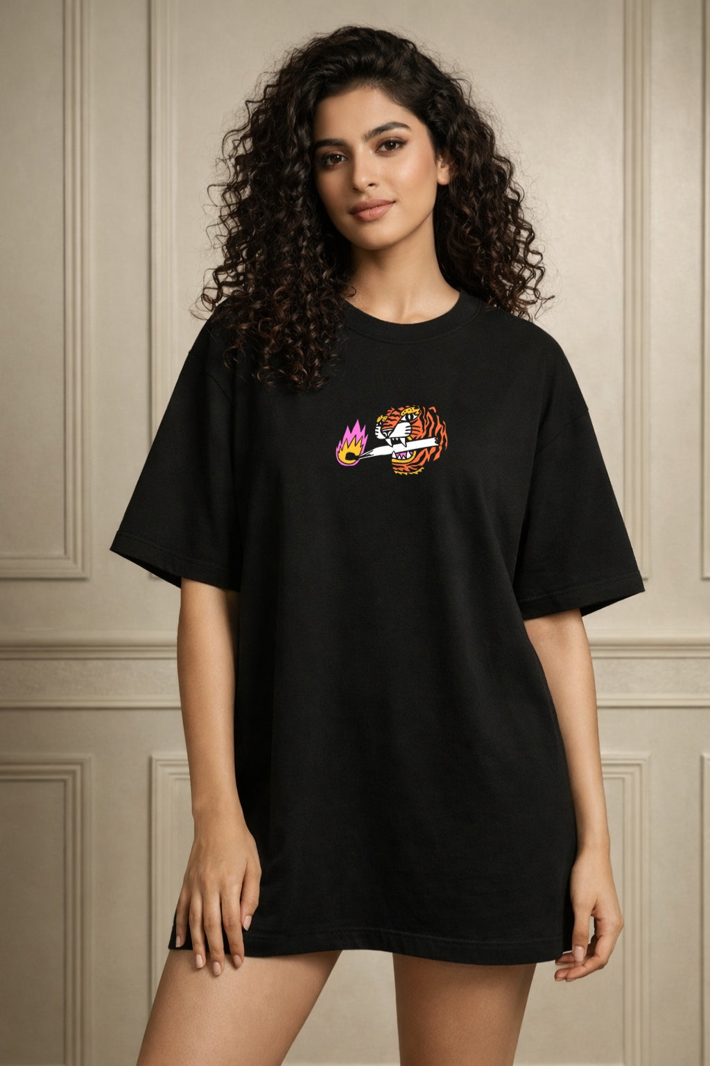 Zwuri Women | Spark 'n' Sparkle - Pitch Black Oversized T-Shirt