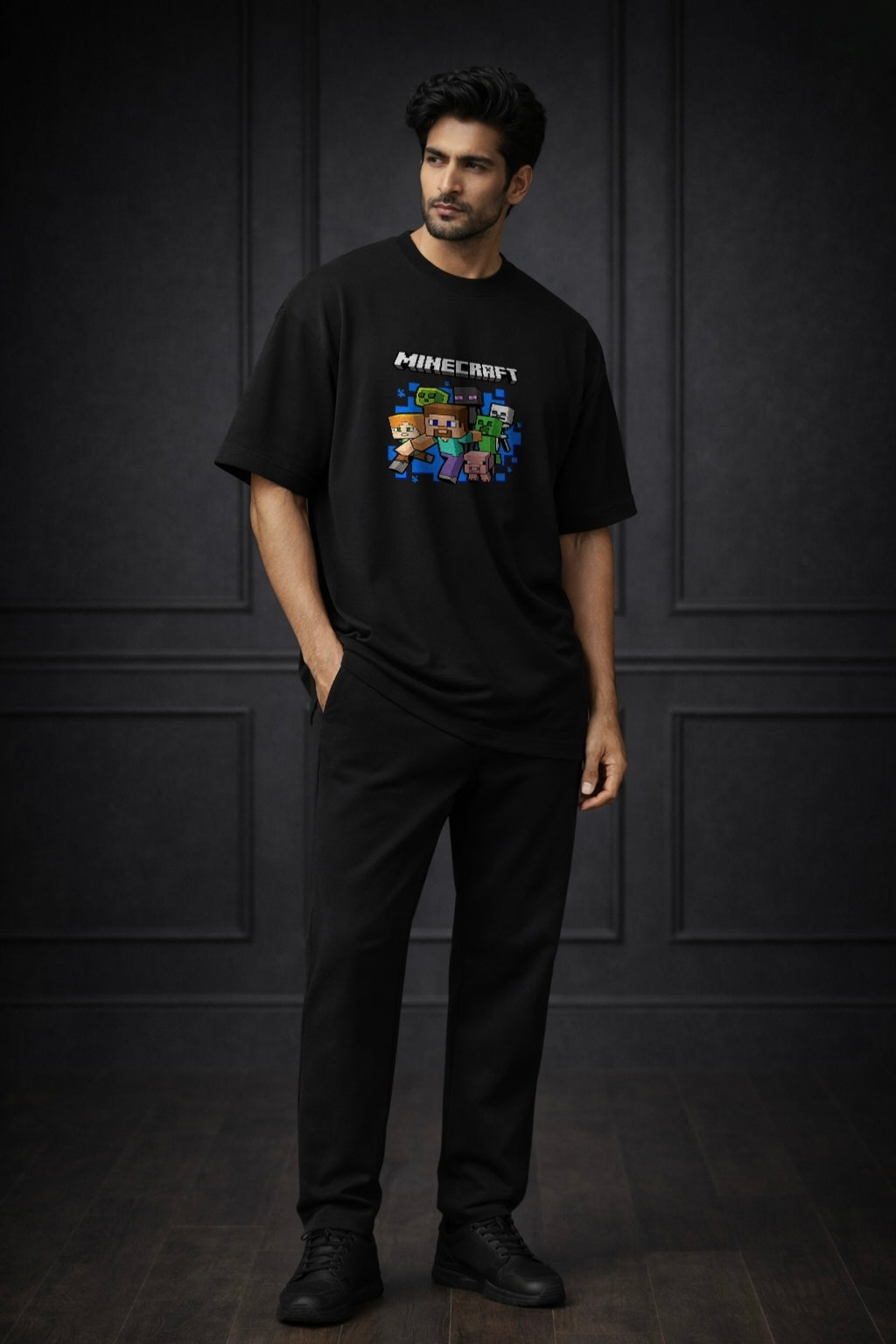 Zwuri Men | Minecraft - Pitch Black Oversized T-Shirt
