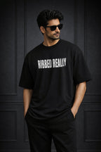 Zwuri Men | Ribbed Ribs - Pitch Black Oversized T-Shirt