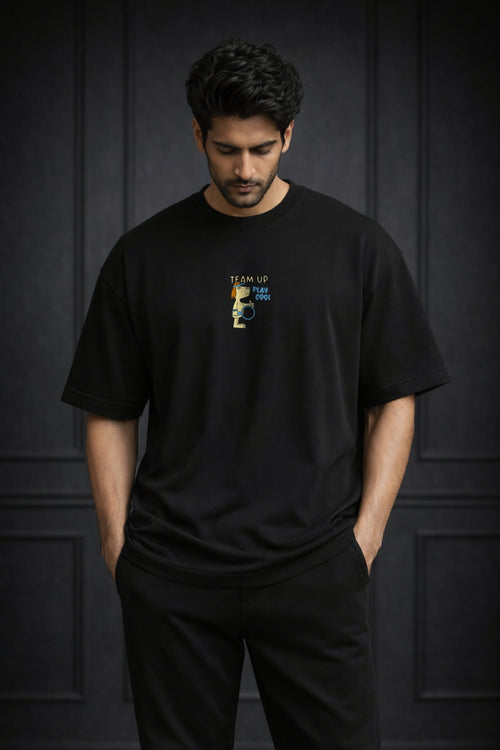 Zwuri Men | Team Up - Pitch Black Oversized T-Shirt