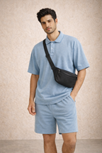Zwuri Men | Frost Blue Oversized Polo Cord Set