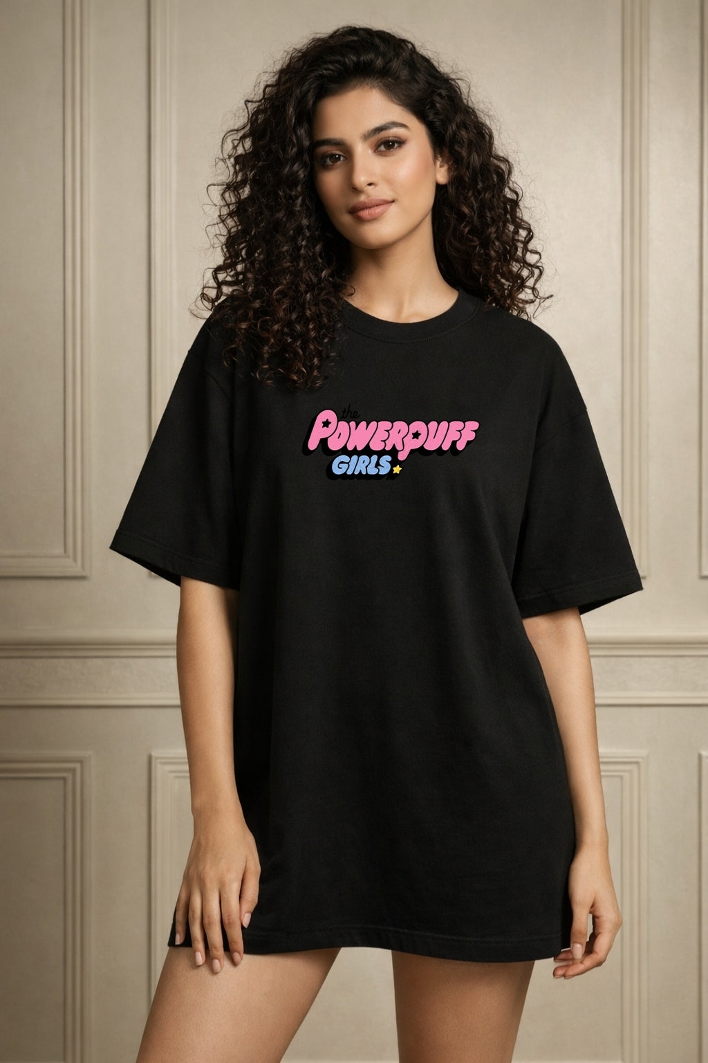 Zwuri Women | Powerpuff Girls - Pitch Black Oversized T-Shirt