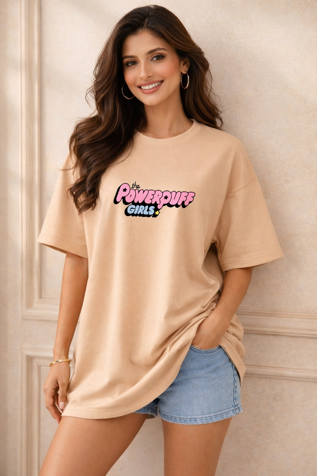 Zwuri Women | Powerpuff Girls - Caramel Kiss Oversized T-Shirt