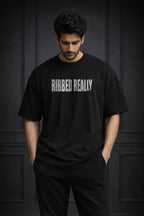 Zwuri Men | Ribbed Ribs - Pitch Black Oversized T-Shirt