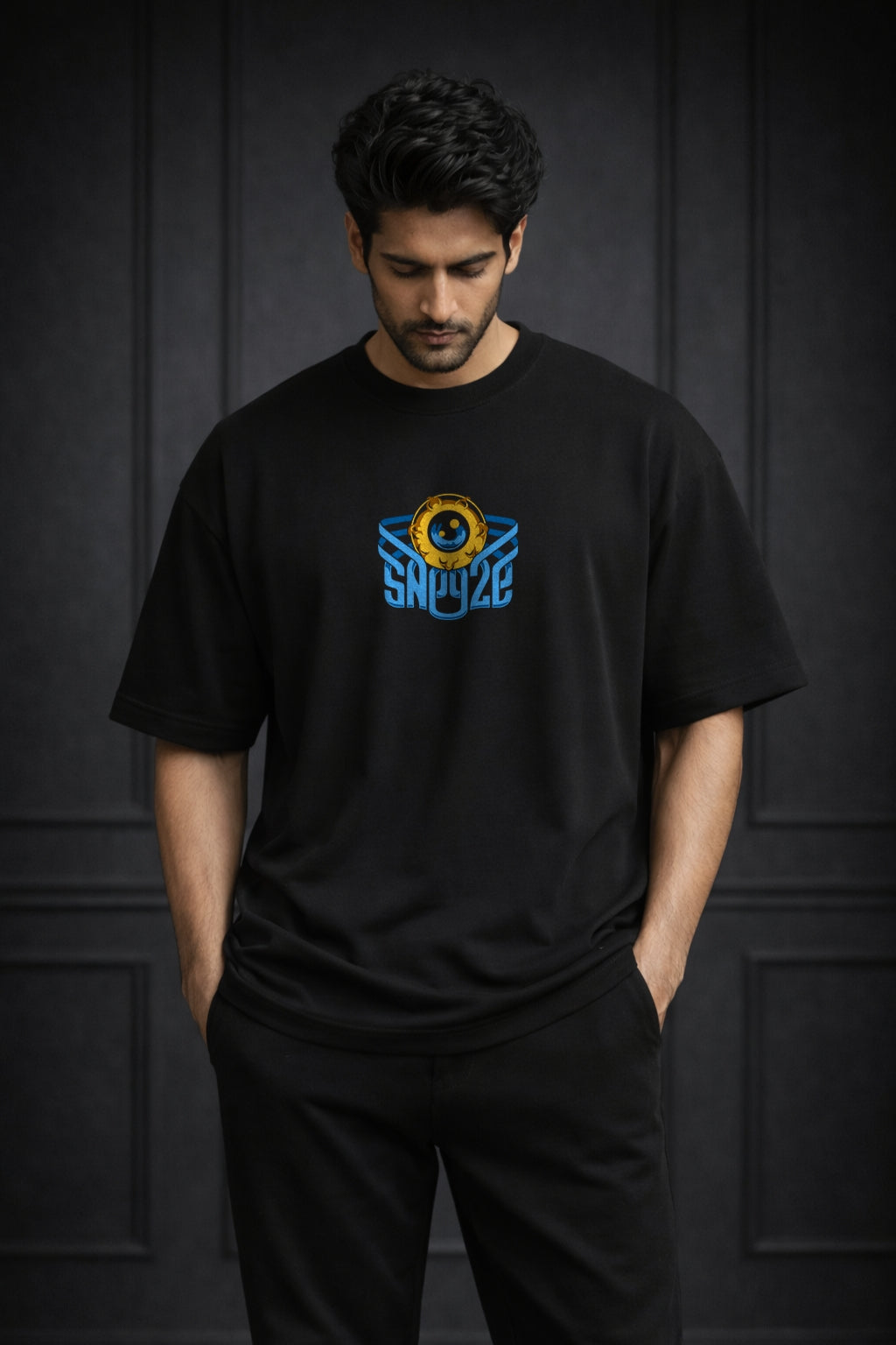 Zwuri Men | Sneeze - Pitch Black Oversized T-Shirt