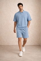 Zwuri Men | Frost Blue Oversized Polo Cord Set
